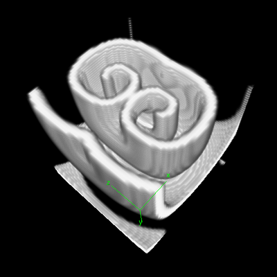 Scroll wave appears in Barkley model of excitable media in 3D.