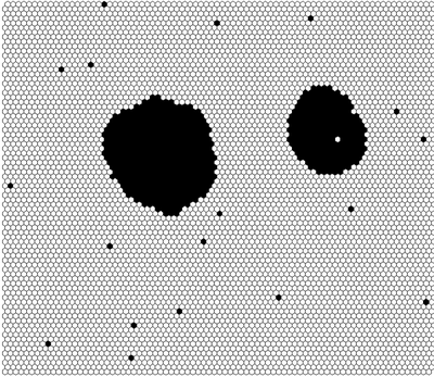 Aggregation of moving particles.